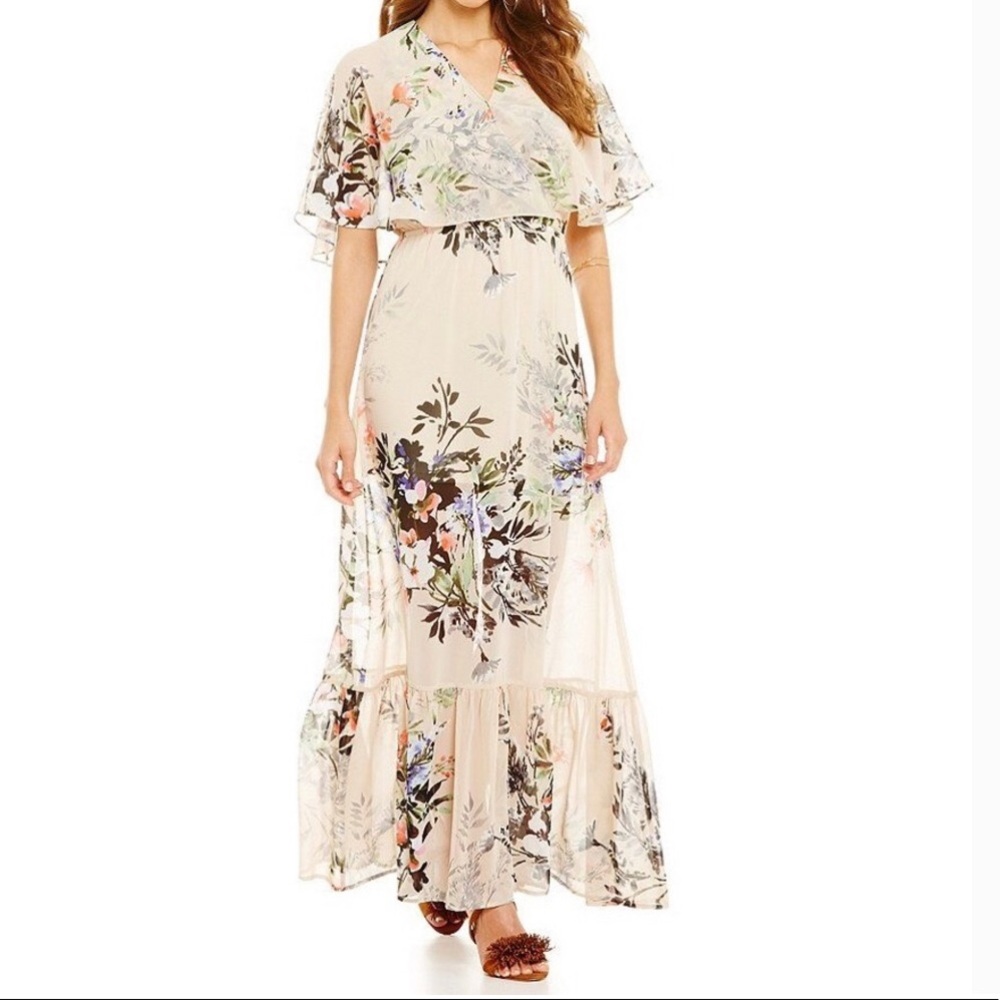 Gianni Bini “Gigi” Floral Flutter Sleeve Maxi Dress Size Small